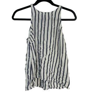 old navy sleeve shirt high low striped white blue sheer button back small READ